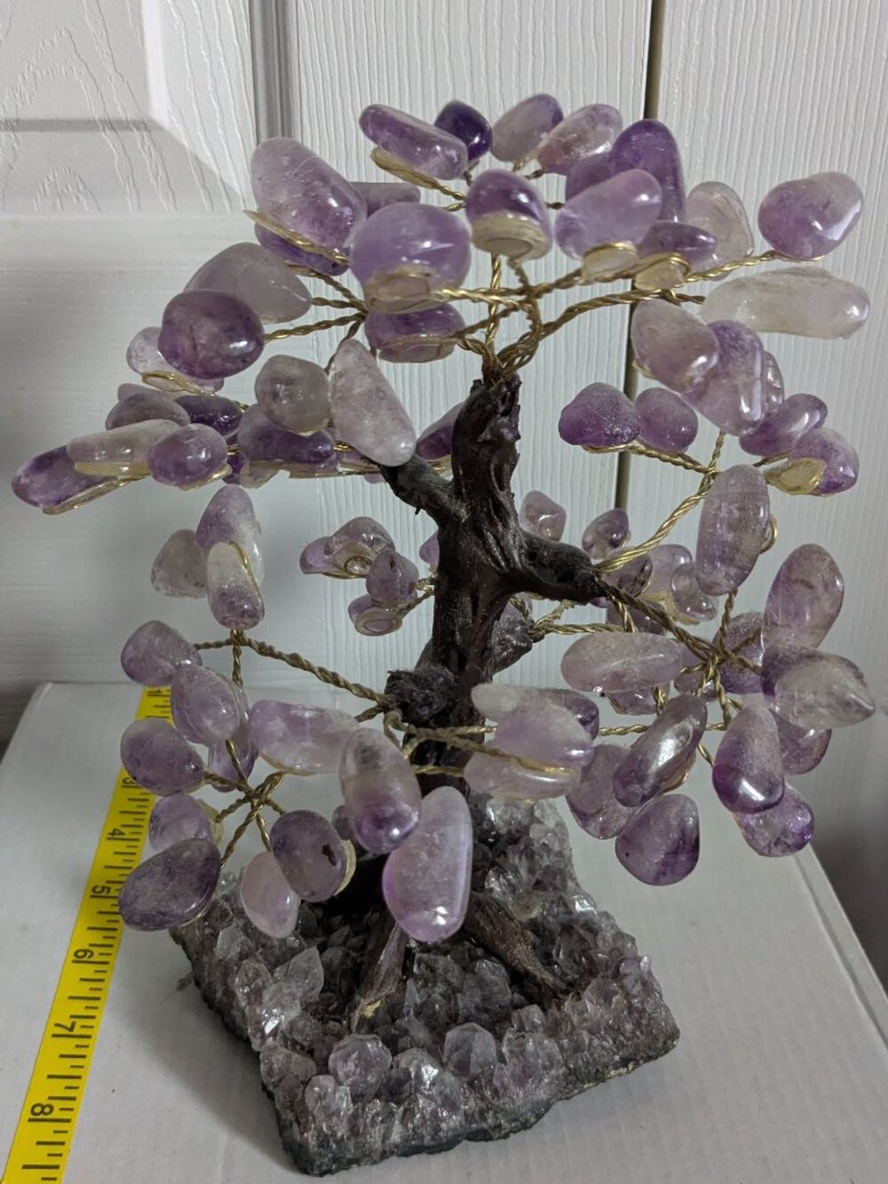 Vintage Genuine Amethyst Gemstone Twisted Brass Branches Tree **AS IS**